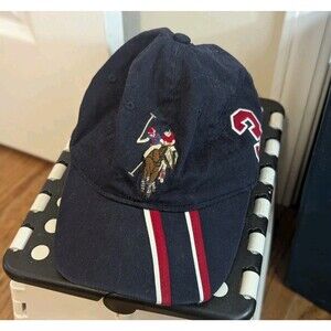 U.S. Polo Navy Blue Horse Baseball Cap Hat Cotton Adjustable Stripe Old Money